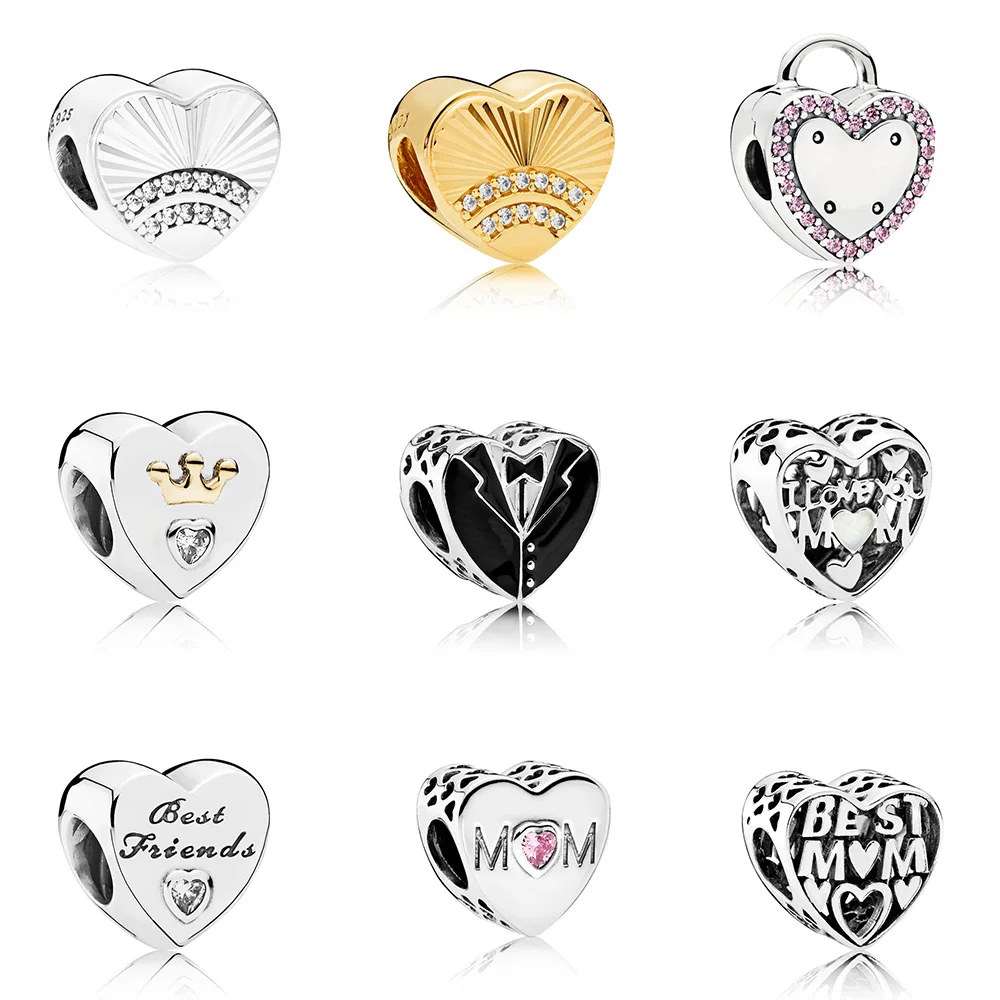

Gold Heart Business Suit 925 Sterling Silver Beads Charm Letter Mom Best Mom Bead For Women Diy Pandora Charm Bracelet Necklace