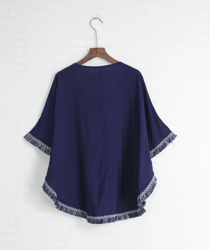 Женская хлопковая блузка с бахромой в стиле ретро Свободный пуловер рукавом