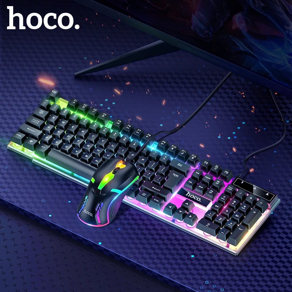 Беспроводное зарядное устройство HOCO светодиодный Gaming Keyboard Радуга Подсветка EN RU