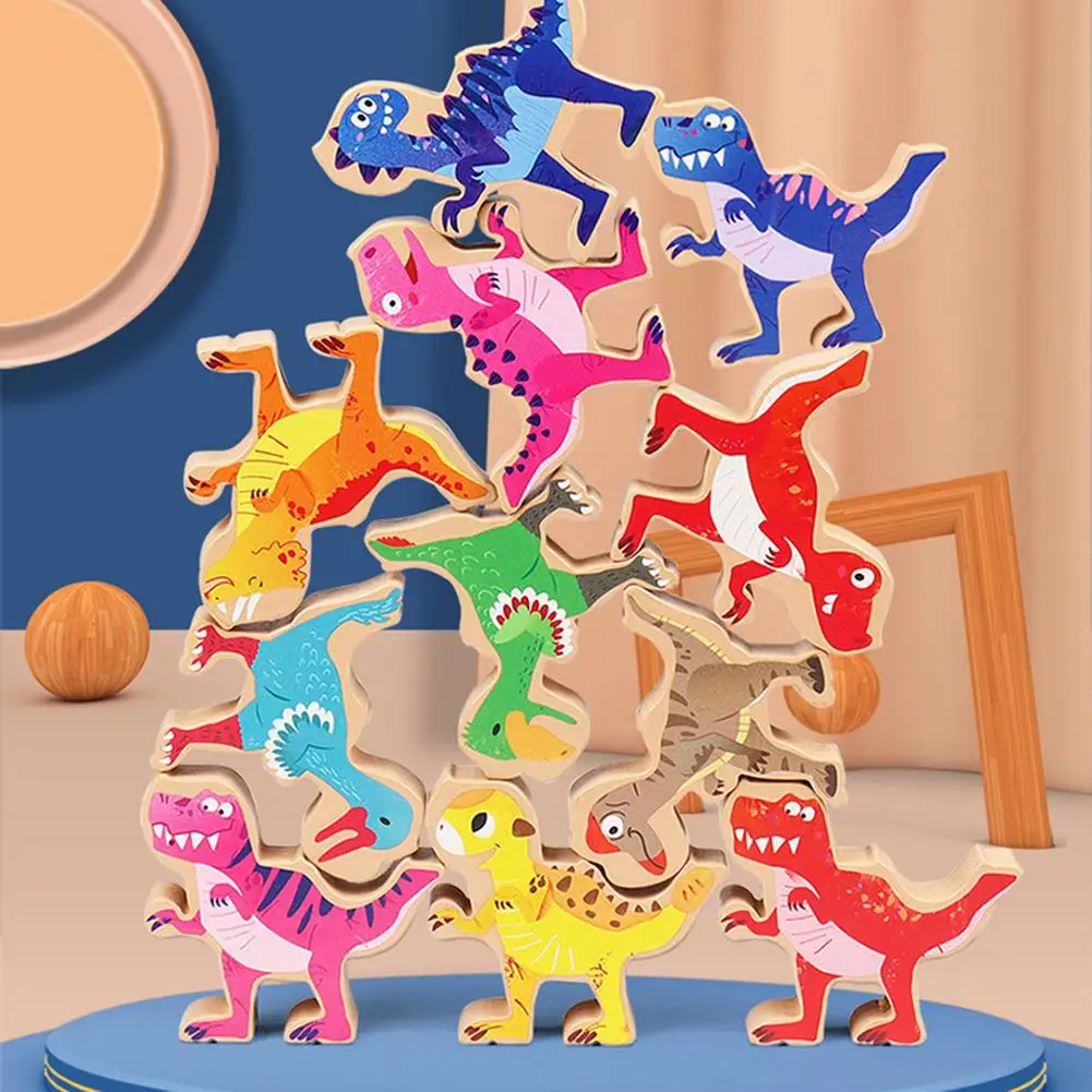 

Dinosaur Education Stacking Toys Wooden Splicing Blocks Montessori Toy Wooden Animal Balance Blocks Board Games Toy for Kids