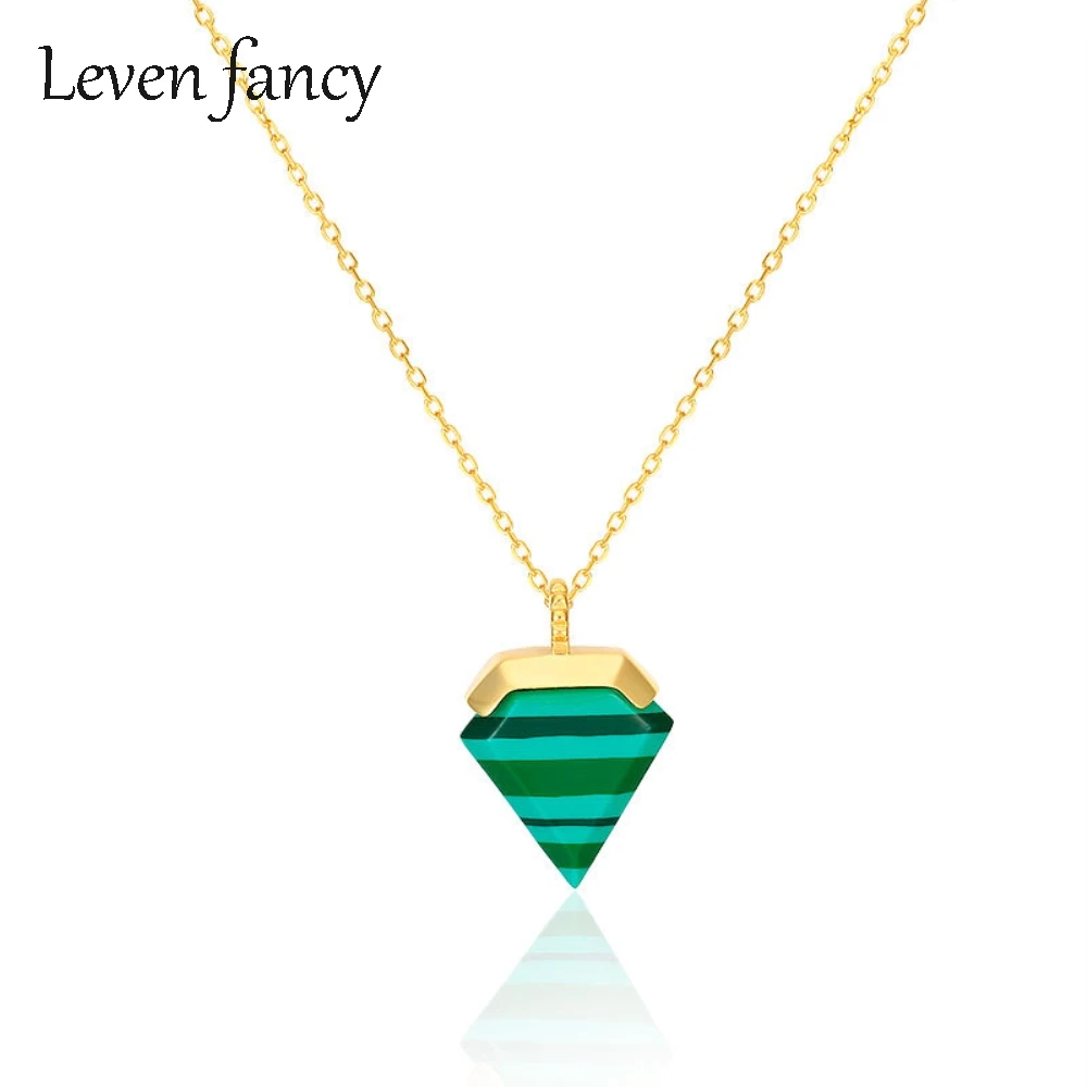 

925 Sterling Silver Geometric Triangle Stone Necklace Malachite Semi Precious Gemstone Necklaces for Mother Gift Jewelry