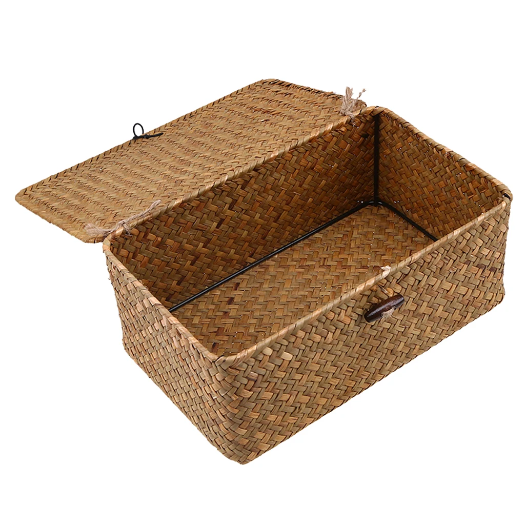 Multi-Purpose Woven Seagrass Storage Box Baskets for Home Decor Organization Natural Basket with Lid &amp Cover | Дом и сад
