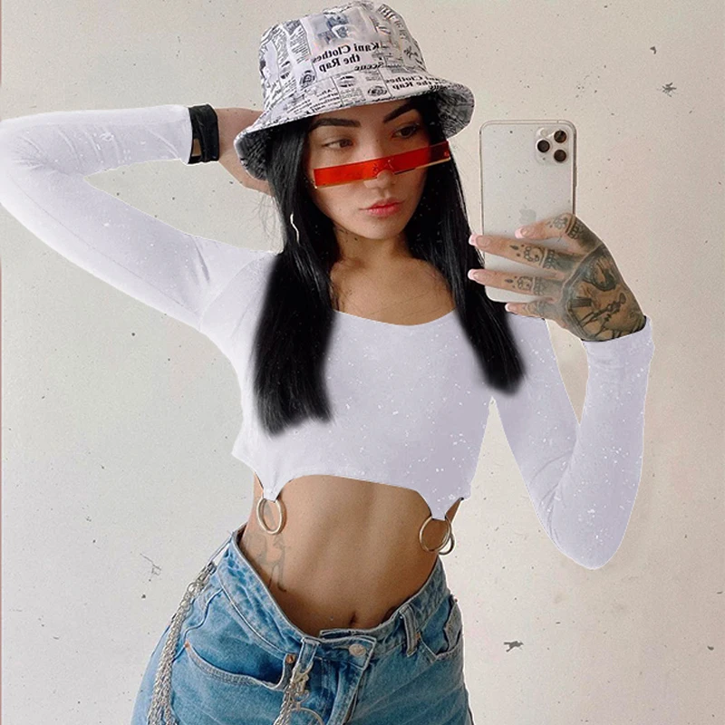 Женский сексуальный топ повседневное одноцветное Цвет с длинными рукавами