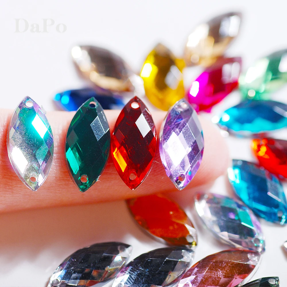 100 шт. 7x15 мм кристалл смешанных цветов с плоским основанием акриловая форма