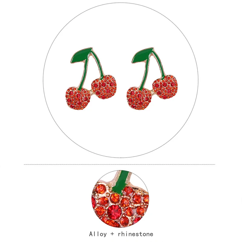 Lalynnlys Cute Cherry Watermelon Pineapple Drop Earrings New Fashion Rhinestone Fruit Dangle Earrings Ear Accessories Hot E60491