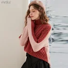 Женский вязаный пуловер-водолазка ARTKA, белый элегантный свитер-водолазка с резинкой, свободный мягкий шерстяной свитер в стиле пэчворк, YB11484D, на зиму 2021