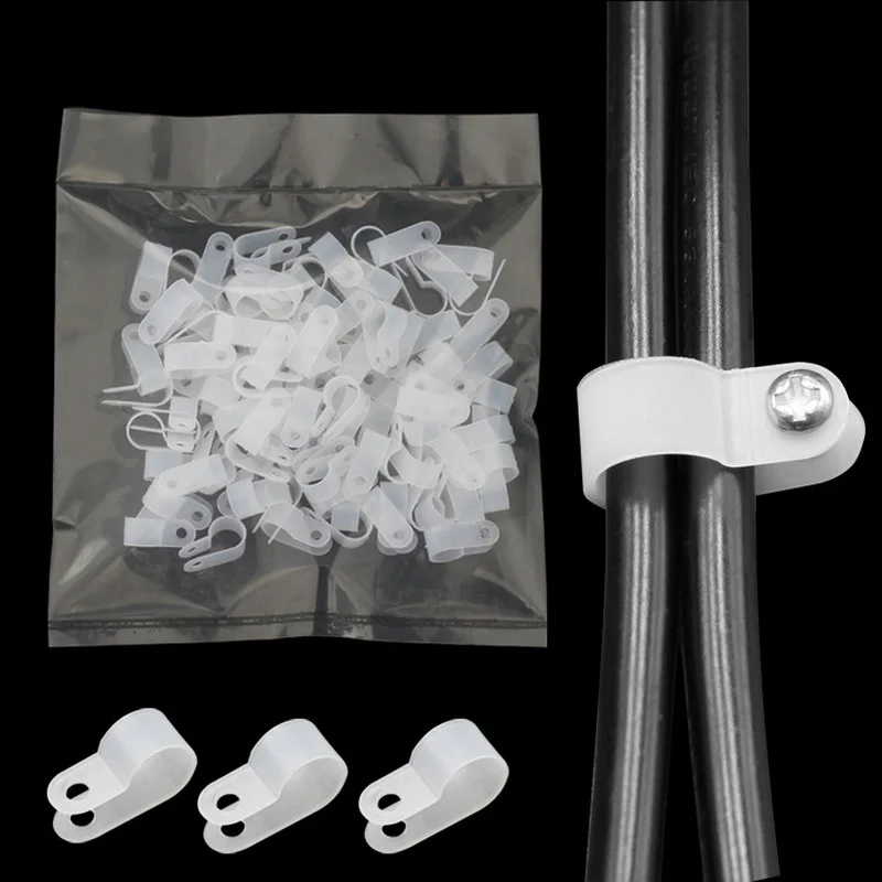 

100Pc R-Type Cable Wire Clip Nylon Hose Cable Clamp for Wall Fasteners Cable Mounting Fix Wire Management Power Cord Organizer