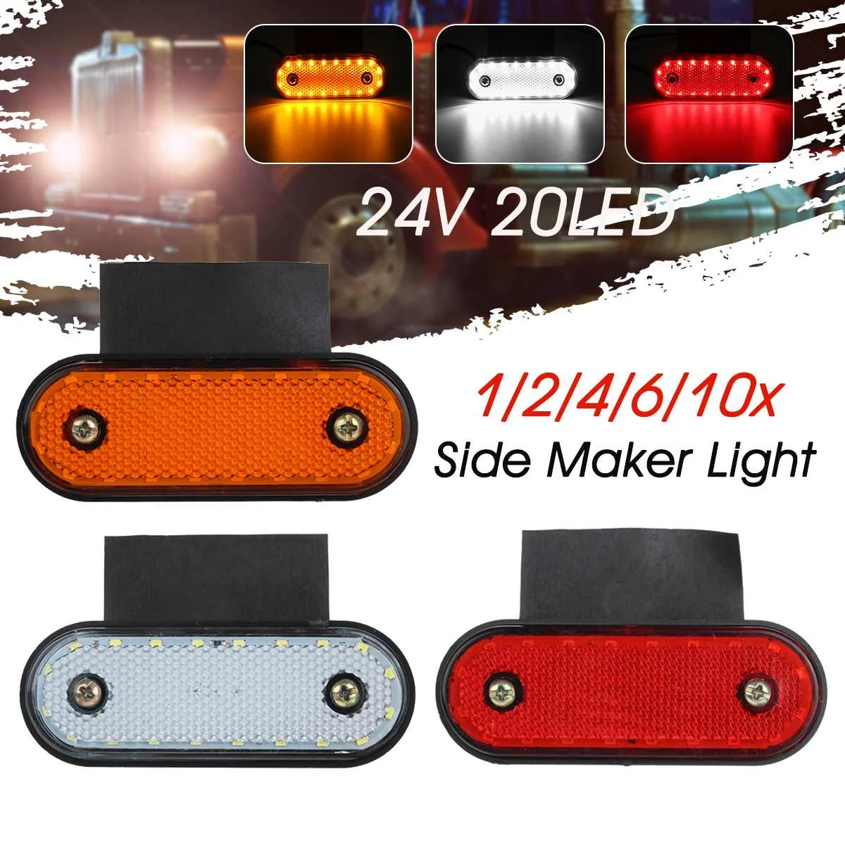 

4/6/10Pcs 24V 20 LED Truck Side Marker Lights Back Light Clearance Lamp Turn Signal Tractor RV Trailer Lorry Pick-up Boat Car