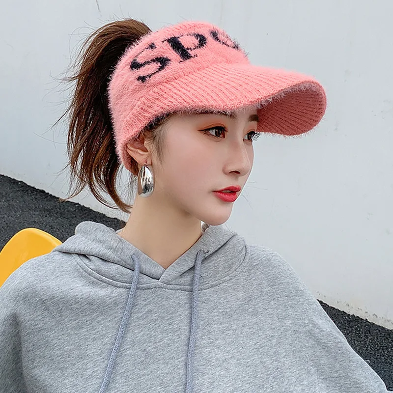 Плюшевая Зимняя кепка женская вязаная бейсболка и шерстяная зимняя спортивная