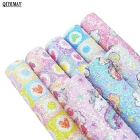 qibumay a4 printed chunky glitter fabric unicorn hearts faux leather sheets diy hairbow earring accessories handcrafts supplies