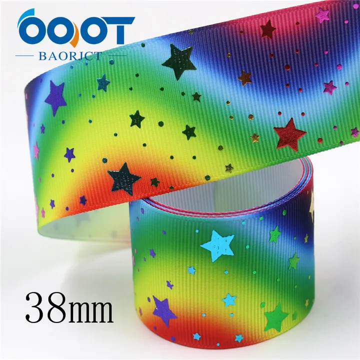 I-19911-2134 OOOT BAORJCT I-19911-2131, 38 мм, 10 ярдов Красочные Звезды горячего тиснения корсажные ленты, лук крышка DIY аксессуары украшения - Цвет: I-19911-2134