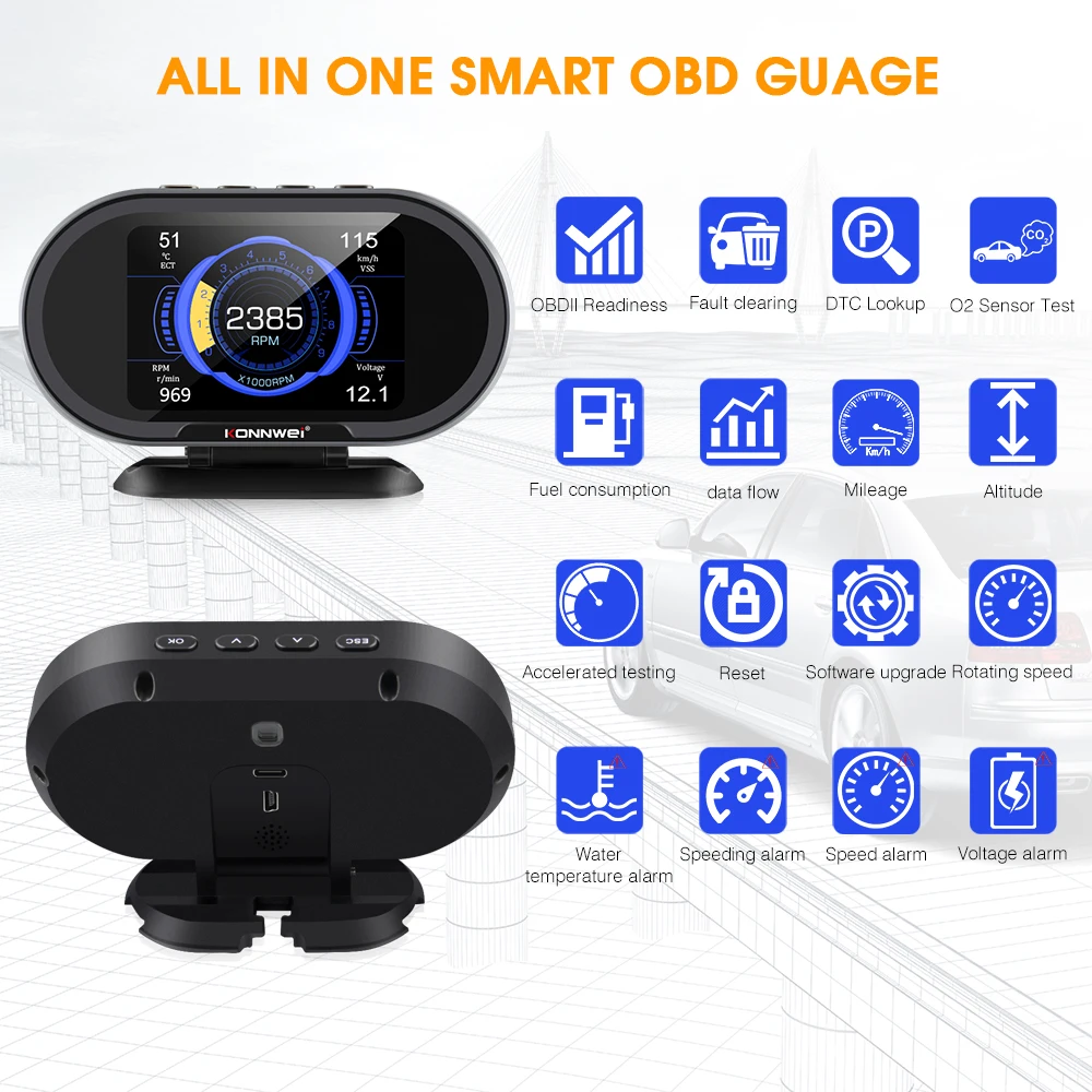 Автомобильный проектор на лобовое стекло KONNWEI сканер 2 в 1 с проектором дисплей OBD2