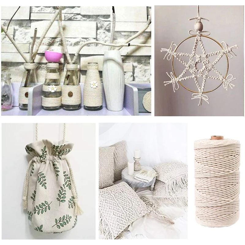 

2021 Macrame Cotton Rope 3mm with Wooden Ring,Wooden Stick and Beads,for DIY Macrame Crafts,Wall Hanging,DIY Plant Hanger