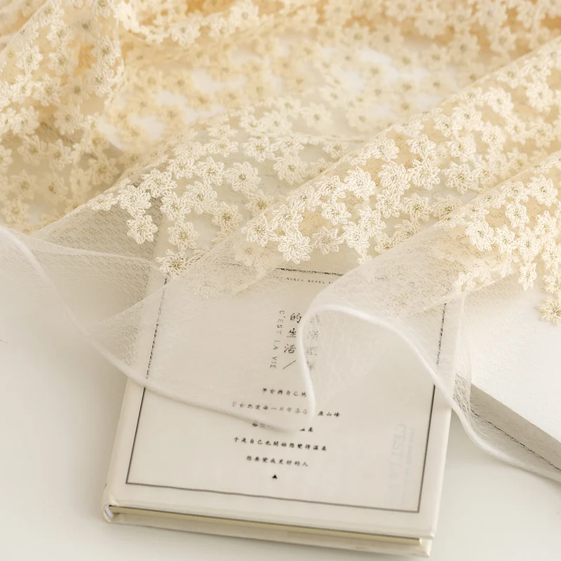 

Soft small daisy embroidery mesh lace fabric skirt cheongsam clothing fabric handmade diy cloth by the yard