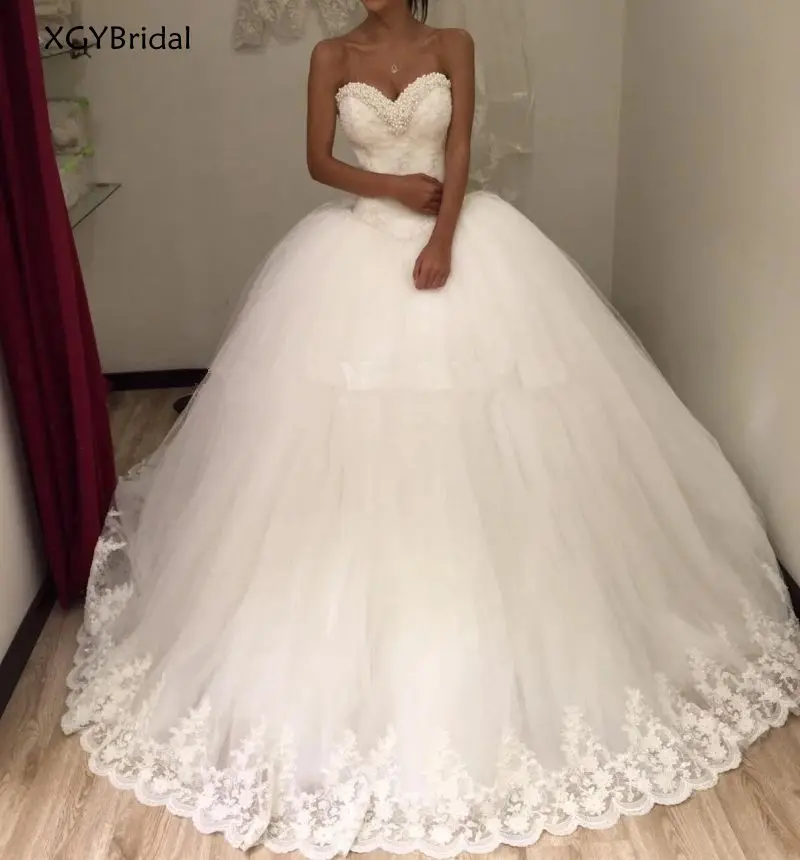 

New Arrival Sexy Wedding Dress Bride Beaded Lace Tulle Ball Gown Vestidos de Noiva Bridal Gowns Wedding Gowns