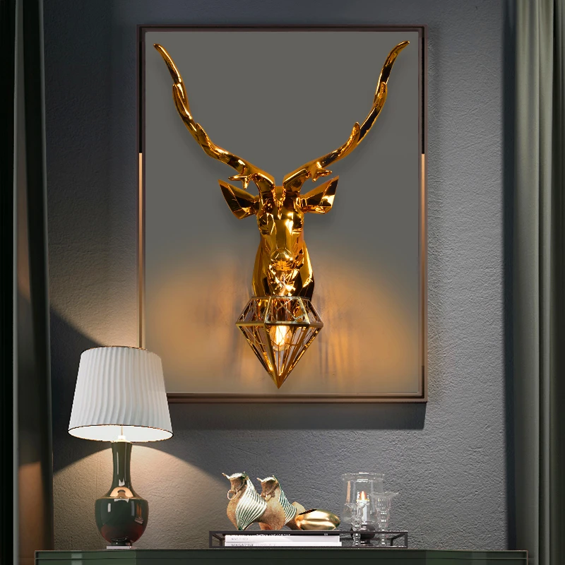 

American Retro Deer LED Wall Lamp Modern Antlers LED Wall Light Fixtures Living Room Bedroom Bedside Lamp Corridor Aisle Lamp
