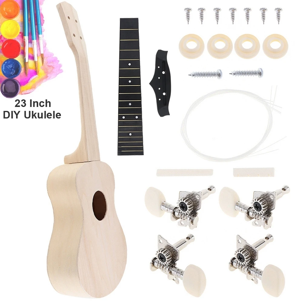 

23 Inch Ukulele Basswood DIY Kit Concert Hawaii Guitar Rosewood Fingerboard for Handwork Painting Parents-child Campaign