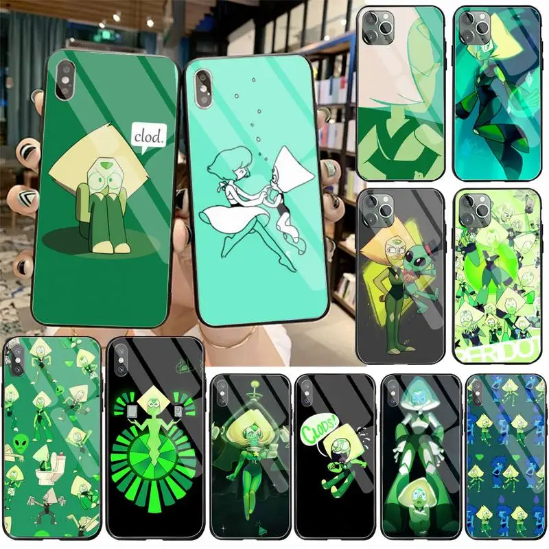 

HPCHCJHM STEVEN UNIVERSE PERIDOT Soft Black Phone Case Tempered Glass For iPhone 11 Pro XR XS MAX 8 X 7 6S 6 Plus SE 2020 case