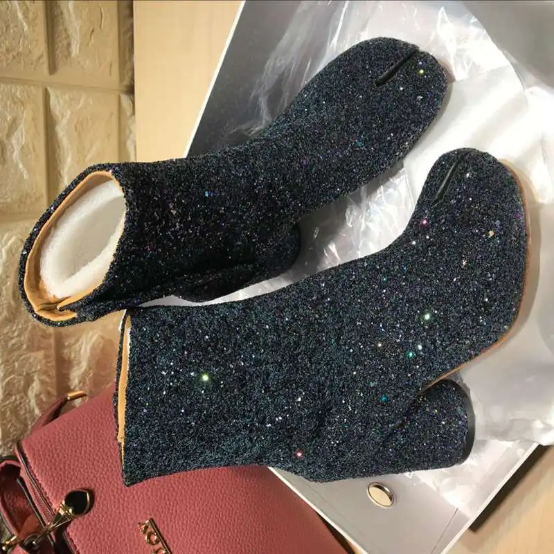 black sequins Г. Зимние ботинки Tibi женская обувь на высоком каблуке пикантные женские ботильоны, женские кожаные сапоги черные/коричневые/блестки/радужные/блестящие - Цвет: black sequins