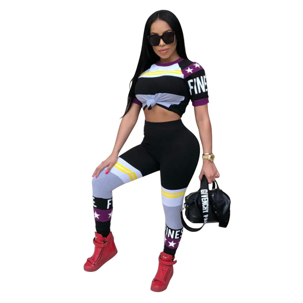 Комплект женский с принтом летняя мода Сексапильный Повседневный 2 шт. костюм