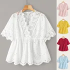 Женская Кружевная футболка с V-образным вырезом и коротким рукавом