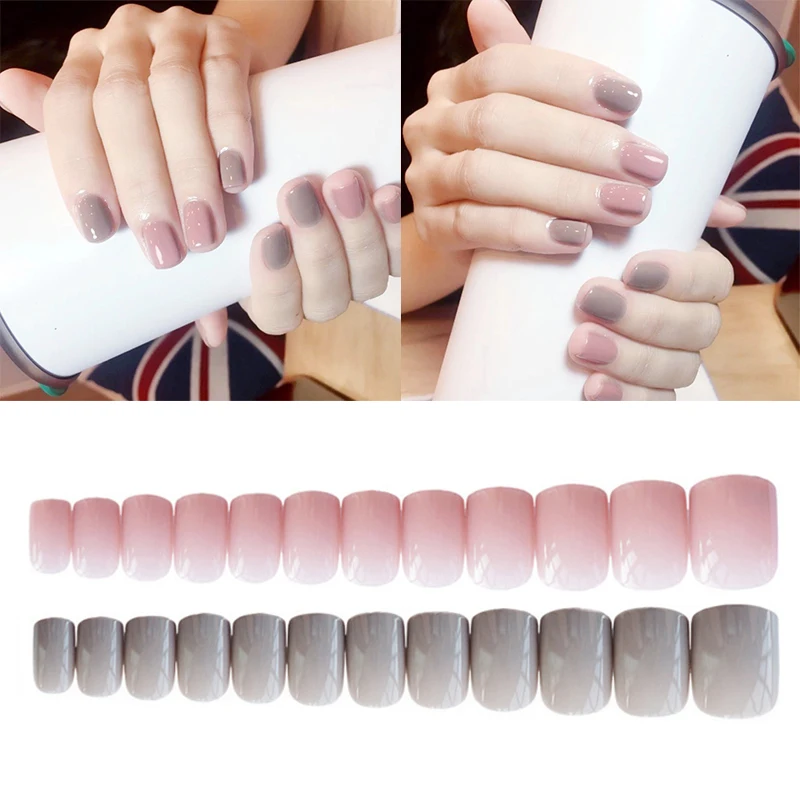 

24pcs Fake Nails For Women Light Color Solid Color Short Nail Tips Fingernail DIY Manicure False Nails French Short Manicure