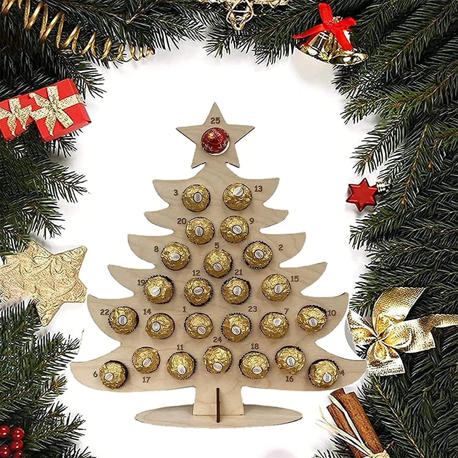 

Wooden Christmas Advent Calendar Hollow Out Countdown Christmas Tree Elk Chocolate Stand Holder DIY Candy Display Rack Xmas Gift