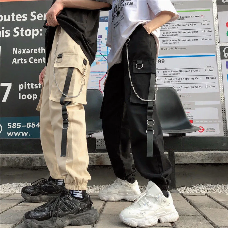 

Fashion lovers pants Cargo Pants Men&Women Chain Pockets Ankle Trousers High Waist Chain Hip-hop Safari Style Harem Pants