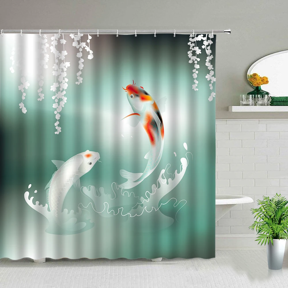 chinese style flower bird scenery shower curtains plant floral landscape bathroom waterproof fabric bath curtain set with hooks free global shipping