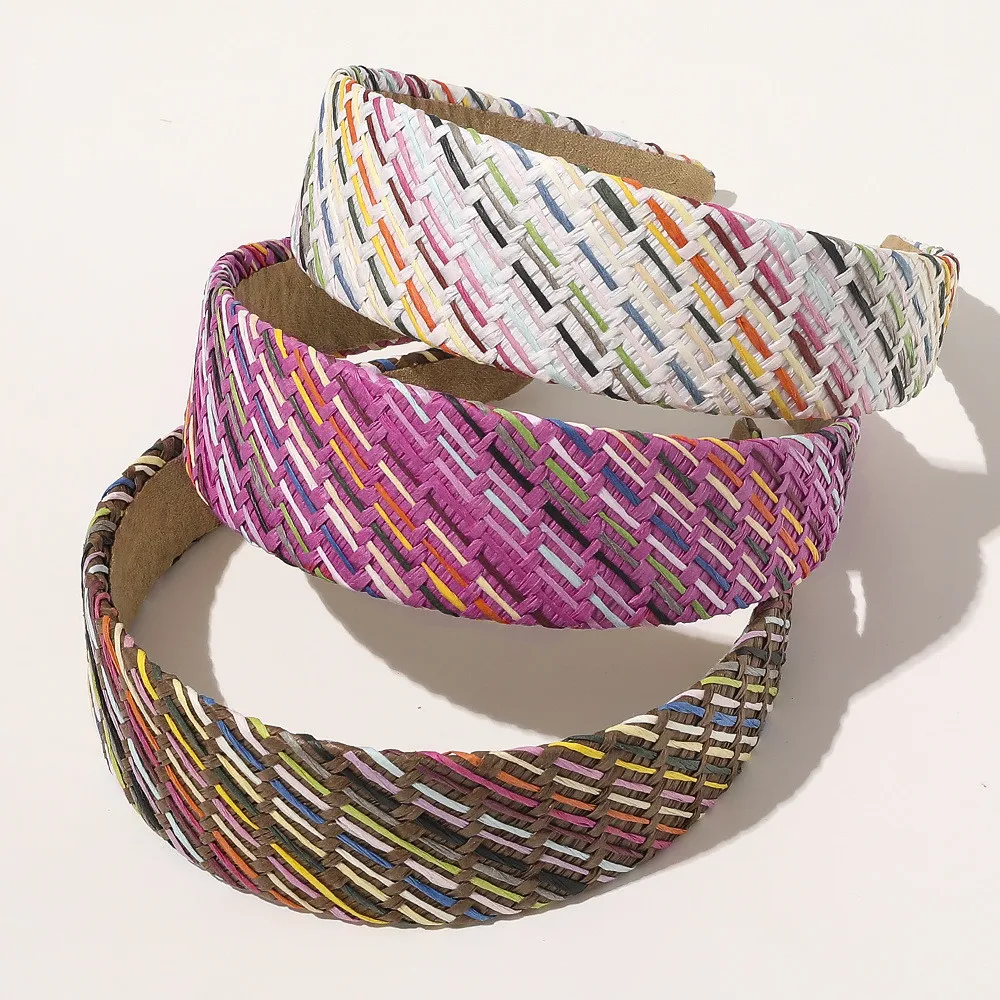 

Новый соломенное плетение крест завязанный ободок Девушки Женщины ручной работы обруч для волос ручной вязки, широкая повязка на голову же...