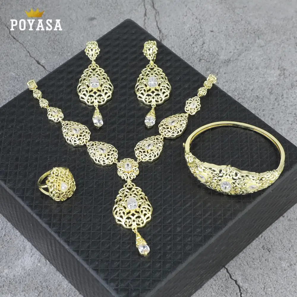 gold white Марокканский кафтан Свадебный Золотой набор украшений для женщин зеленый камень Модный комплект ювелирных изделий медь высокое качество комплект ювелирных изделий - Окраска металла: gold white