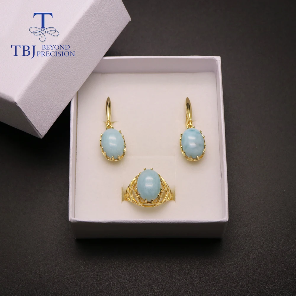 Кольцо с овальным драгоценным камнем 10 х14 Ларимар серебро 925 пробы золотистые