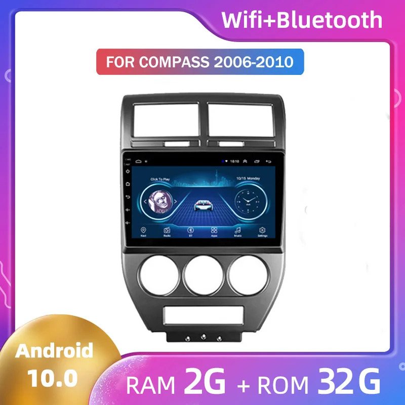 Android 10 Авторадио Аудио Видео Стерео 32 ГБ для Jeep Compass 2006 2007 2008 2009 2010 Автомобильный