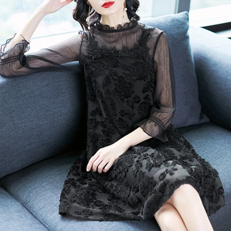 Черное летнее платье для женщин Европейская мода свободное повседневное