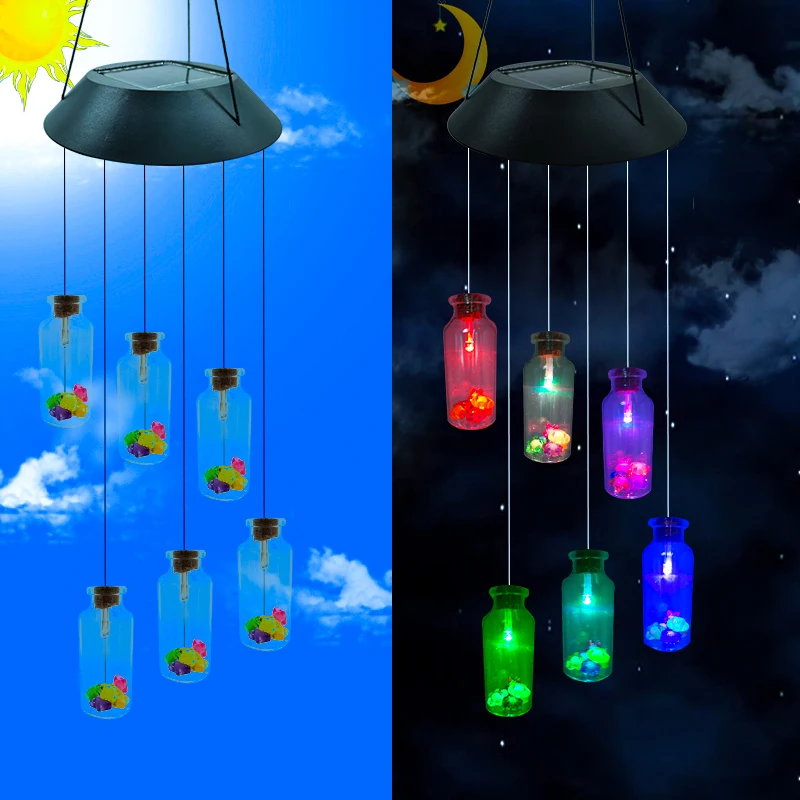 

Желая бутылки Солнечная лампа на солнечной батарее ветряной колокольчик с украшением в форме лампа светодиодный Цвет изменения бутылек со...