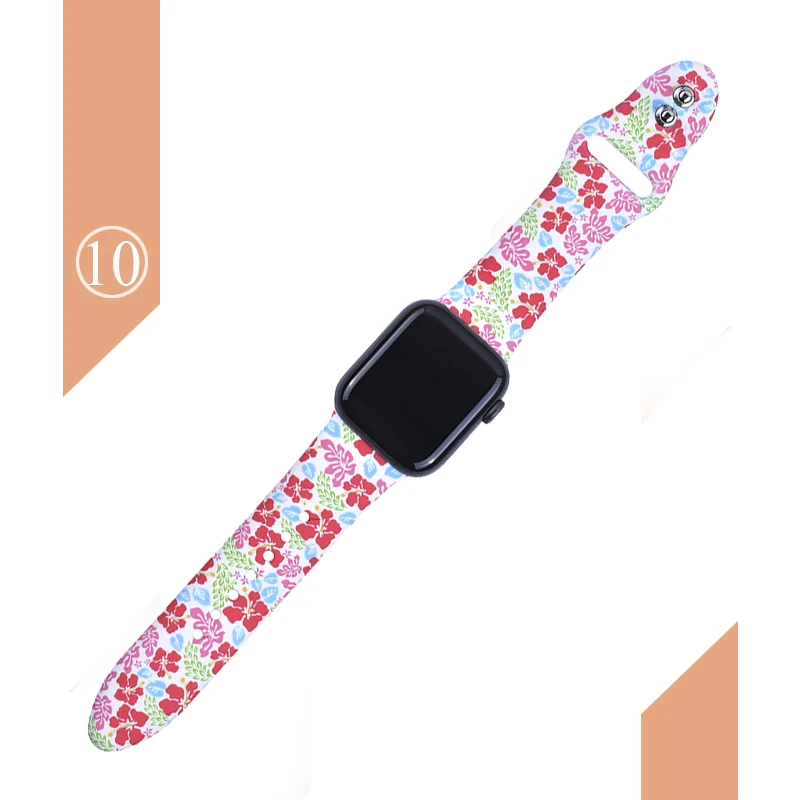 С цветочным узором ремешок для наручных часов Apple Watch 5 4 3 2 1 38/40 мм/42 44 мм мягкий печатным рисунком разноцветных силиконовых спортивный ремешок для наручных часов Iwatch, 4 Для женщин детей - Цвет ремешка: Color 10