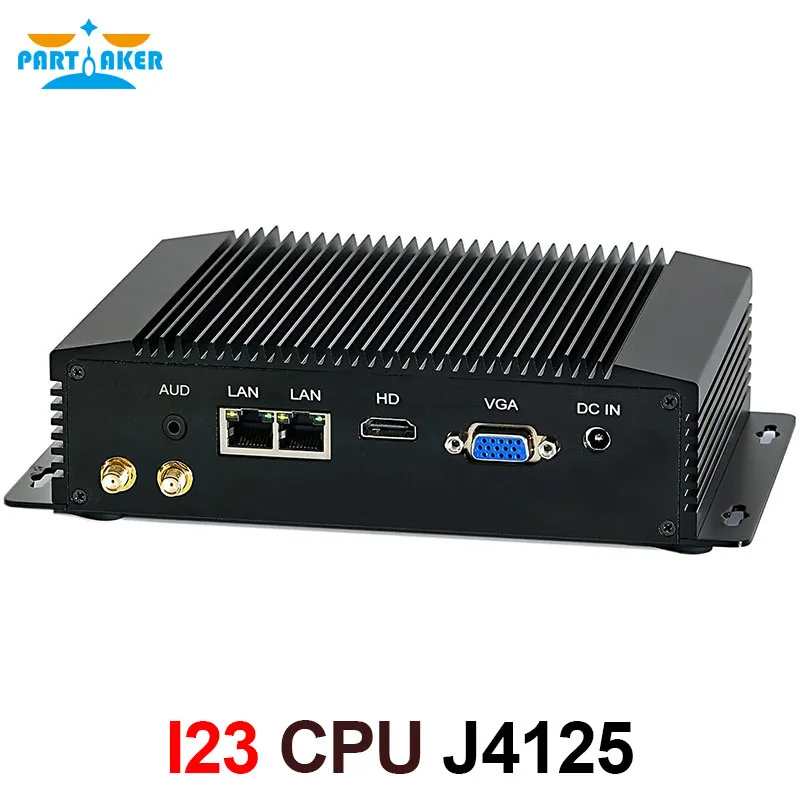 Partaker I23 Intel Celeron J4125/J4105 Industrial Mini PC 2 Lans 2 COM Rs232 Rugged Metal Desktop Computer Windows10 Linux WiFi