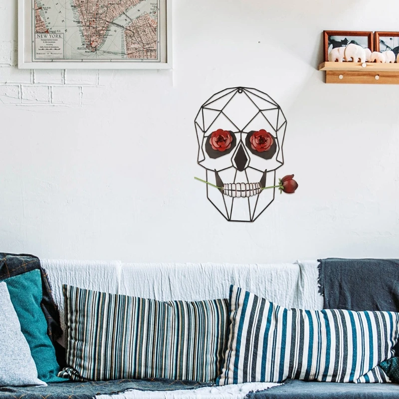 T8WE 14-дюймовый металлический Настенный декор в виде черепа с розой для спальни