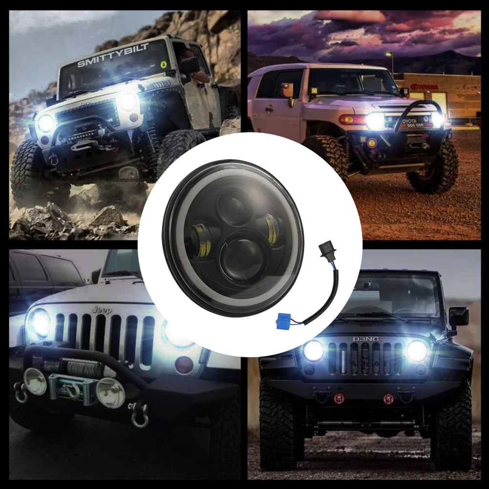 

2PCS 140W 7IN LED Headlight Angel Eyes Bulb Anti-fog Waterproof Spotlight Headlight for Off-road Vehicles Motorcycles