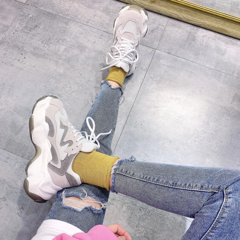 

Genuine Leather Sneakers platform shoes women Chunky sneakers comfortable Femme women Breathable Thick Sole Leisure Casual shoe