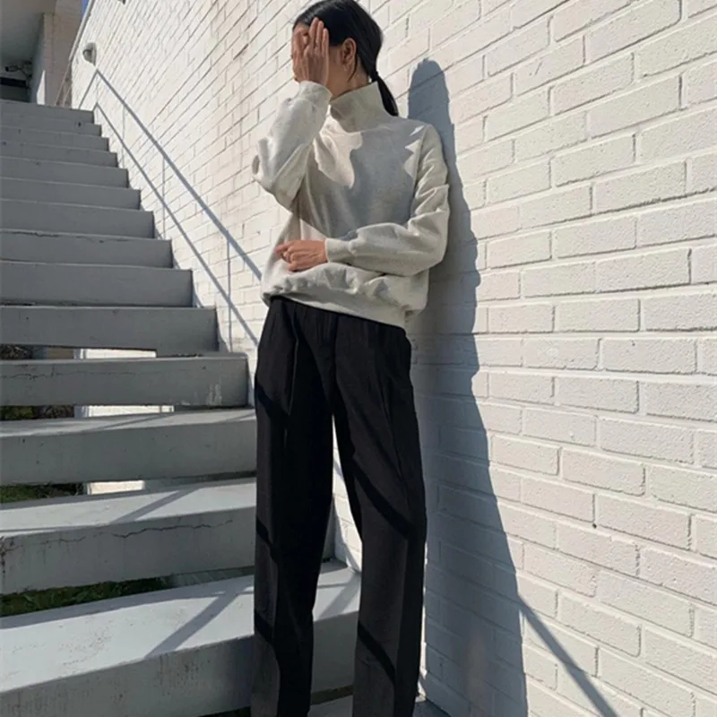 

2021 Fashion Minimalist Casual Warm Sweatshirt Women New OL Wear Turtleneck Loose Sweatshirts Outwear Tops