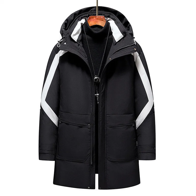 

Fashion down jacket men's medium and long section thickened hooded college style warm duck down youth student work coat men's