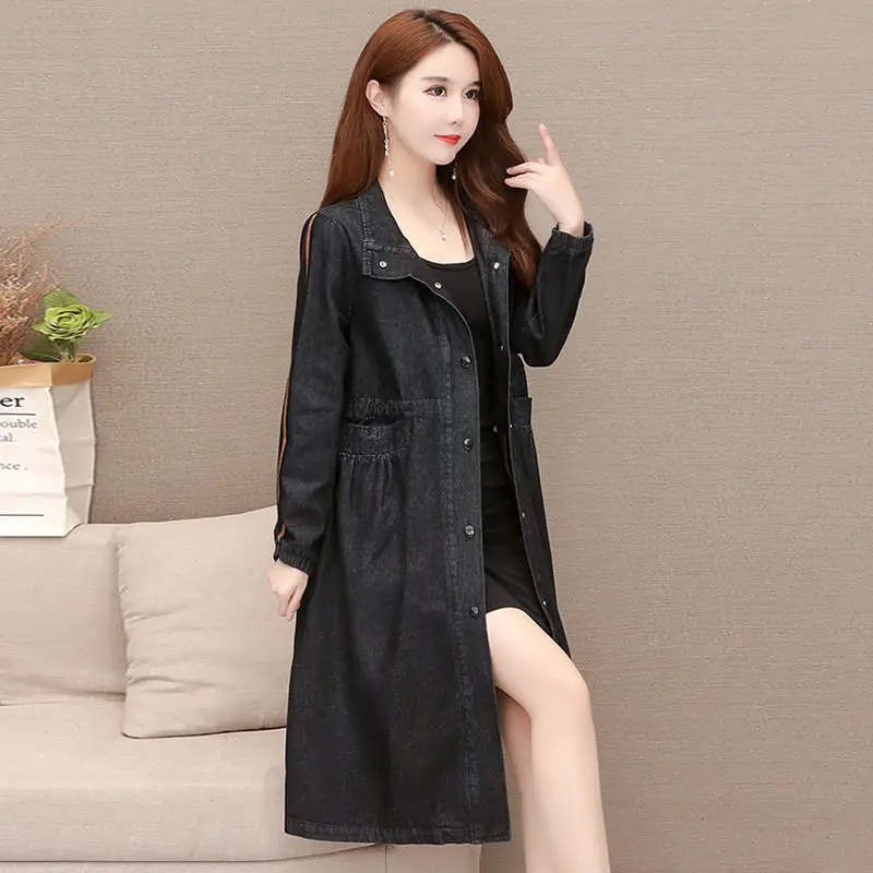 Тренчкот женский джинсовый ветровка средней длины из денима свободная модная