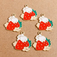 10pcs 2425mm cute rabbit strawberry charms for jewelry making animal charms fit pendants necklaces bracelets earrings diy craft