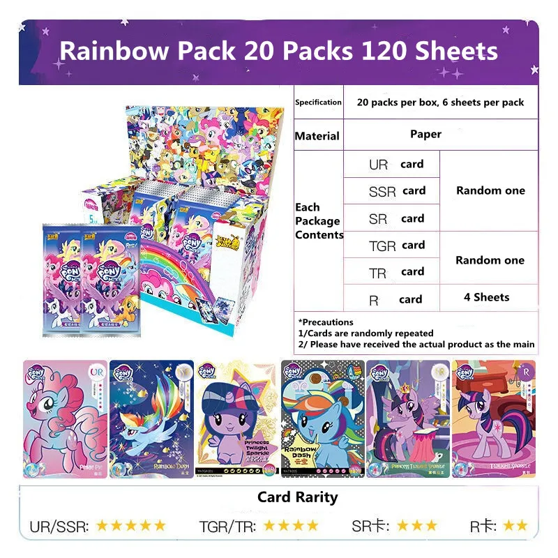 

Original My Little Ponies Collection Card Toys Animal Horse Pony Rainbow Pack TR Transparent Card UR Pinkie Pie Board Game Girl