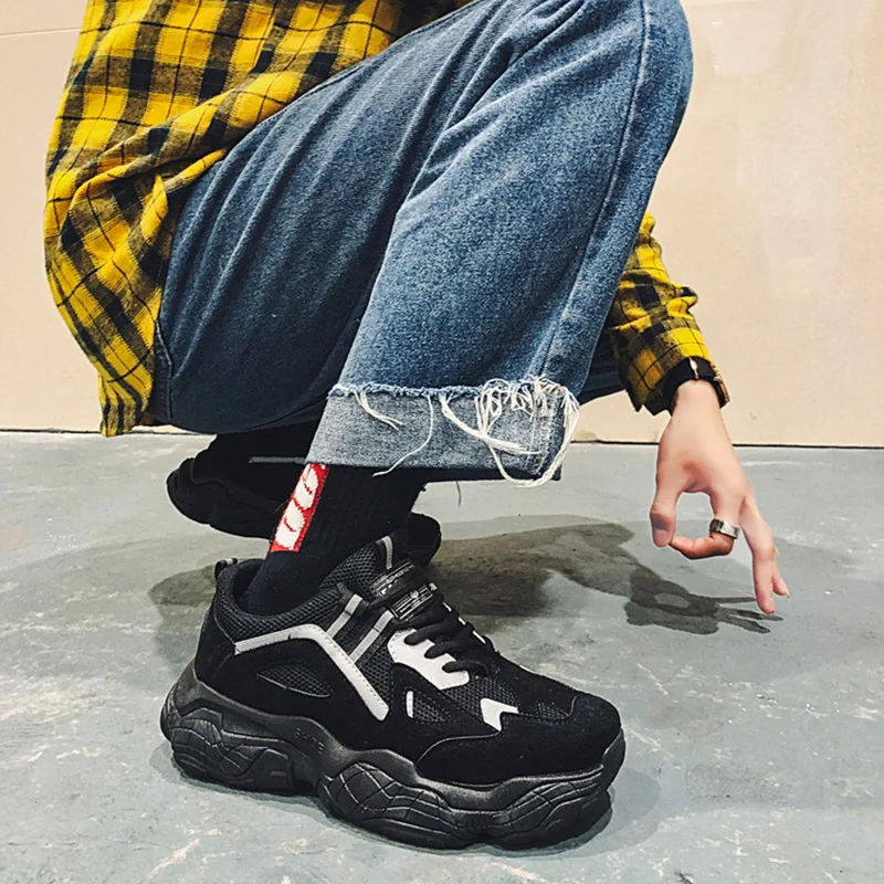 ADISPUTENT Men Chunky Sneakers Platform Thick Sole Casual Vulcanize Shoes Web Celebrity Dad Female Fashion Sneakers Designer