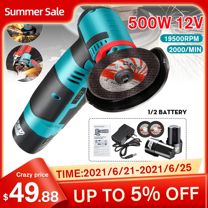 12V 500W бесколлекторный угловая шлифовальная машина мини аккумуляторная для