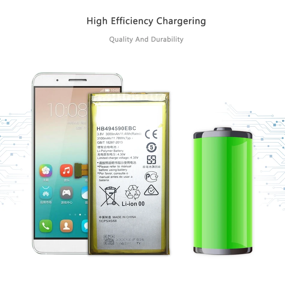 

Replacement Battery For Huawei Honor 7 Glory PLK-TL01H ATH-AL00 PLK-AL10 G620 G628 Battery 3000mAh HB494590EBC with Track Code