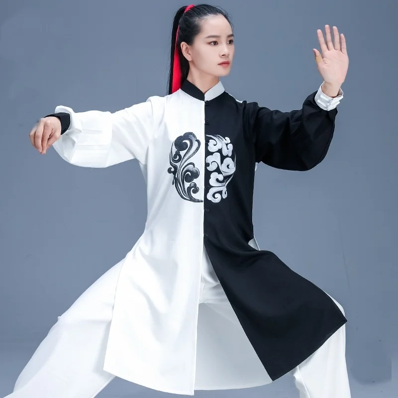 Белый и черный костюм для тайчи боевых искусства кунг фу выступлений Ушу одежда