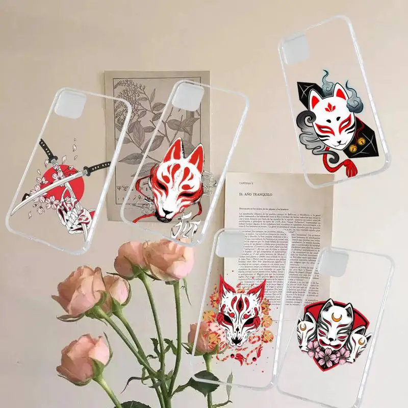 

mascara kitsune phone cases Transparent for iPhone 7 8 11 12 13 s mini pro X XS XR MAX Plus smart phone case